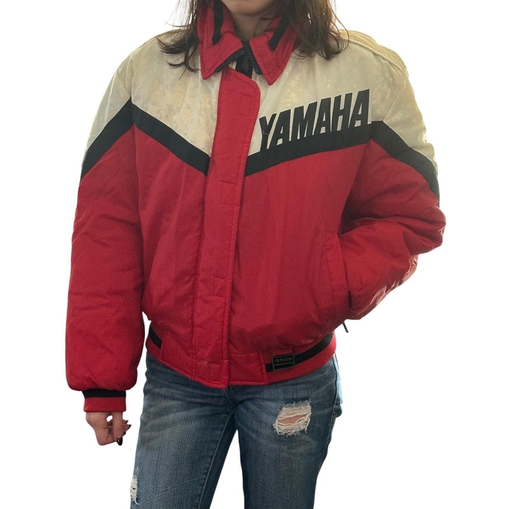 Vintage Yamaha Racing Jacket Red White Black Colorblock Nylon Bomber Ski